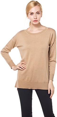 KNITBEST Women's Long Sleeve Round Neck Merino Wool Sweater Tops