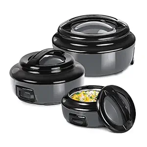 Milton Ernesto Inner Stainless Steel Casserole Set of 3 (420 ml, 850 ml, 1.43 litres), Grey | Easy to Carry | Serving | Stackable | Microwave Safe