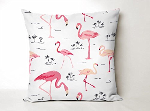 SUN GARDEN Kissenhülle Flamingo 50x50cm mit Reißverschluß Farben: Mint und Weiß/Pink zur Auswahl (Ecru/Pink)
