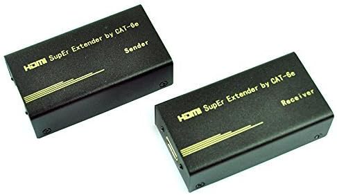 MP power @ HDMI Extender over CAT5 / CAT6 Ethernet cable or LAN connection for 1080p Full HD up to 60m with HDMI transmitter + receiver, HDCP compatible