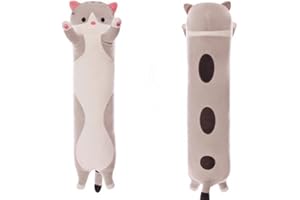 OUKEYI Peluche chat câlin de 70 cm - Jouet en peluche pour chaton en peluche - Oreiller long pour dormir - Cadeau pour enfants (gris)