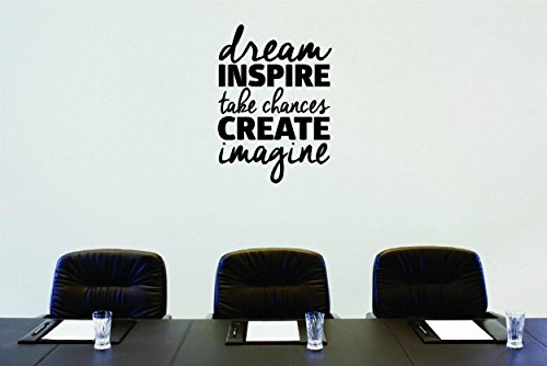 Design with vinyl moti 1664 3 Dream Inspire Take Chances create Imagine text Lettering Inspirational Life quote Peel & stick adesivi da parete 50,8 x 101,6 cm, nero