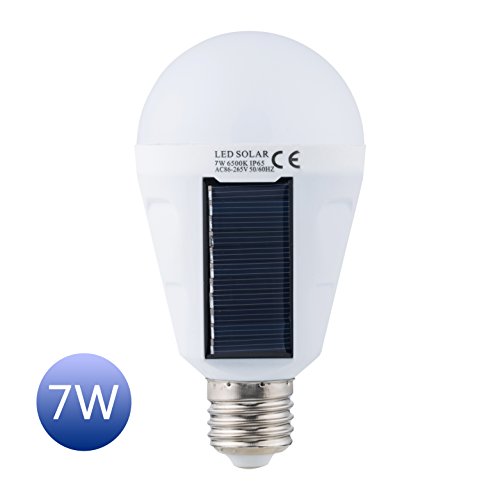Sky Castle Neue Entworfene Sonnenkollektor-Glühlampe LED Angetriebenes Licht, Bewegliche Wasserdichte Notleuchte-Birne, 7w 1200mAH Mit weißem Licht für Innen und im Freien,Garten,Wandern,Camping (Weiß-1pack)