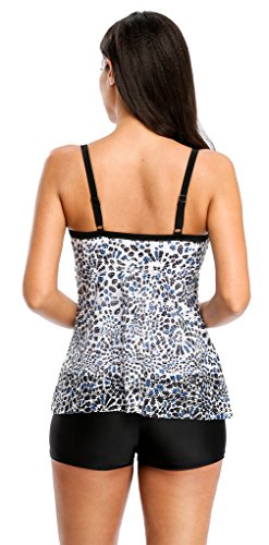 ALove Damen Tankini Set Netz-Element Two Piece Crochet Mit Schwarzer Hotpants - 2