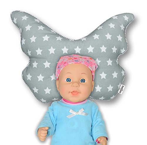 Amilian Babykissen gegen Plattkopf und Verformung Babykopfkissen Kopfkissen Baby 100% Schadstofffrei Schmetterling „Sterne Grau“ - 3