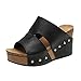Produktbild Dorical Damen Große Größe Bohosandalen Rivet Casual Sandalen Keilabsatz Plateau Wedge Peep Toe Knöchel Hausschuhe Sommerschuhe Strand Retro Sandal 35-43 EU(Schwarz,38 EU)