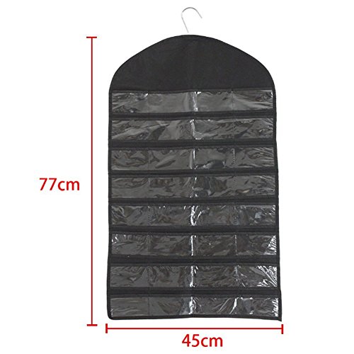 missofsweet Jewelry Organizer Aufbewahrungstasche zum Aufhängen – doppelte Seiten 32 Taschen & 18 Klettband Taben, Ohrringe Halskette Armband Schmuck Display Halter Aufbewahrung Box für Mädchen, platzsparend Haushalt Zubehör (schwarz) - 5