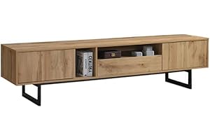 IBERA HOME Mueble TV Industrial de Roble con 2 Puertas y 1 Cajón - Espacio y Estilo en 200x50 cm