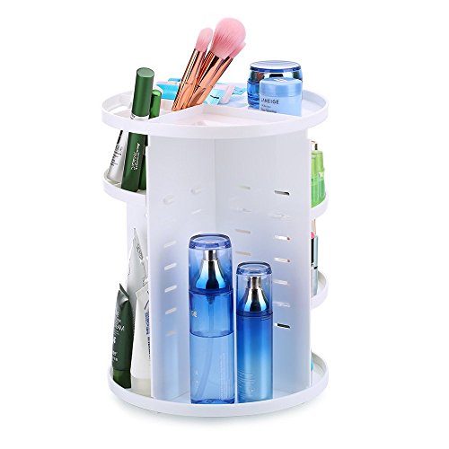 Schönes leben* Multifunktionaler Kosmetikorganizer Kosmetikständer 360 Grad Drehbar Aufbewahrungsbox für Gesichtswasser, Cremes, Kosmetikpinsel, Lippenstifte, Nagellack (#1 Weiß) - 5