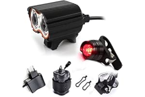 CONSTEFIRE Lampe Frontale LED Phare Lampe Torche Avant Vélo, 4 Modes De Luminosité, 5000lm, pour Bicyclette Et Feu Arrière, pour VTT VTC Cycliste Camping Loisir & arrière Velo