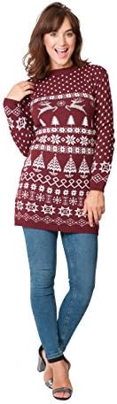 New Camp Ltd Ladies Womens Novelty Christmas Xmas Knitted Tunic Retro Reindeer Fairisle Dress Jumper Sweater Lorex Reindeer Wine Christmas Xmas 2017 Exclusively Sizes 6 To 26
