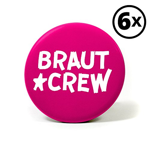 6 Frau Wundervoll JGA Buttons rosa / pink – Braut Crew, Ø 5,6 cm – Junggesellinnenabschied / Hen Party / Anstecker - 2
