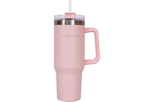 Flamingueo Gourde avec Paille 1,18L - Mug Isotherme - Boissons Froides 24h et Chaudes 10h - Acier Inoxydable - Thermos - Rose
