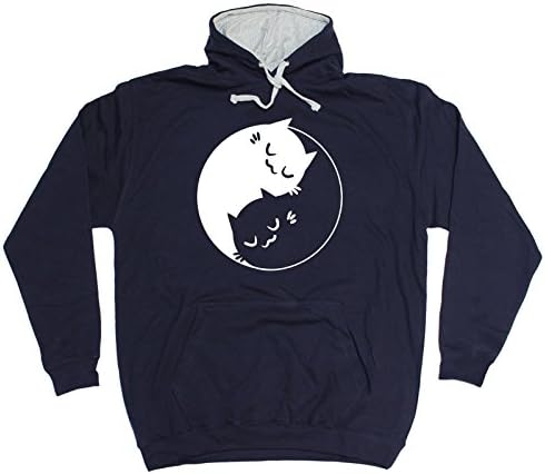 123t Yin Yang Cat Kitten Hoody Kitty Feline Housepet Pet Pussycat Dark Bright Collar Bowl Treats Food Birthday Gift Christmas Present 2 TONE HOODIE