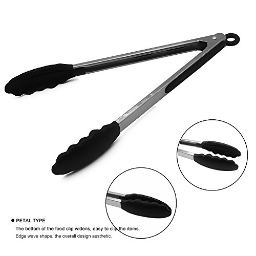 SIMINLIU 2er set Mehrzweckzange Silikon Edelstahl Küchen- und Grillzange (11 zoll + 9 zoll)schwarz - 5