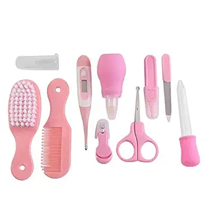 SYGA Premium Quality 10 Pcs Health Care Kit for Newborn Baby Kids Nail Hair Thermometer Grooming Brush(Pink)