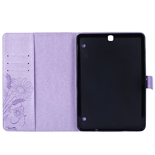 Galaxy Tab S2 9,7 Hülle Case,Samsung Galaxy Tab S2 9,7 Leder Tasche Brieftasche Schutzhülle,Ukayfe Prägung Schmetterling Blumen Malerei Muster PU Lederhülle Flip Wallet Case im Bookstyle Cover Hüllen Lederhülle Schale Stand Ständer Etui Karten Slot Smart Shell Cover Schutzhülle Etui Tasche für Samsung Galaxy Tab S2 9,7 Zoll T810N/T815N/T819N/T813N , Hell Lila - 5
