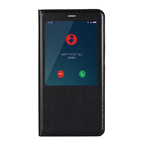 Ambaiyi Flip Funda de Cuero con Ventana Piel con Tape Carcasa para Xiaomi Redmi Note 4X   Negro