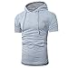 Produktbild Ba Zha HEI Männer Sommermode mit Kapuze Pullover Kurzarm Rundhals Basic Oversize Slim Fit T-Shirt in Vielen Farben Männer Druck Tees Shirt Kurzarm Bluse Herren Kurzarm-T-Shirt (M, Grau)