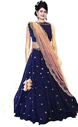 Yeoja Creation Women's Taffeta Semi-Stitched Lehenga Choli ( Rimzin07,Blue,Free Size)