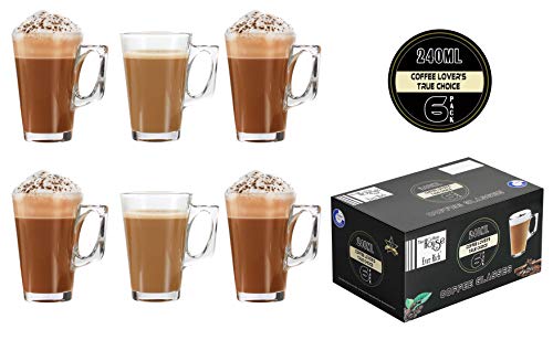 Ever Rich ® 240 ml bicchieri latte caffè tazza di tè (Fits Tassimo e Dolce Gusto) Set di 6 bicchieri (Solo 6 bicchieri )