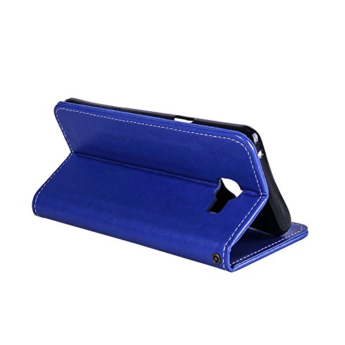 SKYXD Leder Hülle für Samsung Galaxy A3 2016 Rosen Blumen und Schmetterlings Muster,PU Folio Klappbar SchutzHülle [Brieftasche Kartenfach / Magnet / Standfunktion / Trageschlaufe] KlappHülle für mit [Eule Handyanhänger + Eingabestift] 3 in 1 Zubehör Set Handy Tasche Etui for für Samsung Galaxy A3 2016 A310F Bookstyle Flip Case Leather Cover With [Stylus and Dust Plug]- Blau - 4