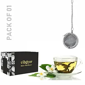 Vibgyor Ball Shaped Tea Infuser | Food Grade Mesh Strainer | Stainless Steel Strainer with Extended Chain | Perfect for Brewing Loose Leaf Green Tea & Seasoning Spices | 4.5cm Diameter (Pack of 1)