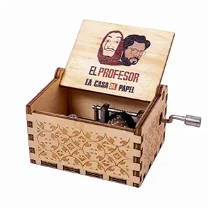 CAAJU La Casa De Papel Print Bella Music Ciao Box Wooden Engraved Vintage Musical Box Gifts Colorful (Professor)