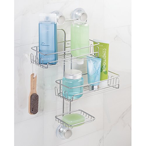 InterDesign 27075EU Turn-N-Lock 3-stufiger Dusch-Caddy Organizer mit Saugnapf für Shampoo/Conditioner/Seife, silber - 2