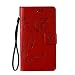 Produktbild Huawei G620 Hülle, SpiritSun Ledertasche Schutzhülle für Huawei G620 Folio PU Leder Tasche Case Cover Bookstyle mit Standfunktion und Kredit Kartenfächer (Schmetterling und Blume, Rot)