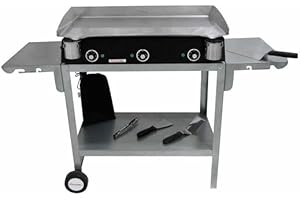 PLANCHAELEC - Pack Plancha Electrique LUX 830 - Chariot Odéon + Accessoires - Inox - Finitions Carbon - 3 Thermostats Réglables - Made In France - L83 X P45 X H20 cm