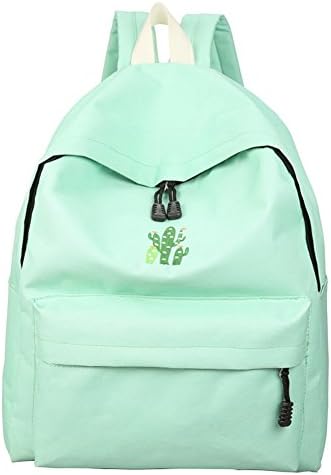17YEARS Cute Cactus Embroidered Backpack Student School Bag Women Rucksack Shoulders Bag (Light Green)