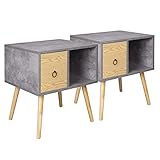 Recomendado: Mesita de noche con un compartimento abierto y un cajón que proporciona espacio de almacenamiento para libros, revistas u otras cosas pequeñas. Se adapta al salón, dormitorio, también ideal para el patio tomando el sol y bebiendo café.