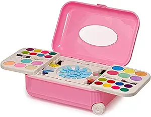 ZOUCLOOK ENTERPRISE 2 in 1 Cosmetic Makeup Toy kit for Girls Water Removable Palette and Nail Art Kit for Kids with Portable Trolly Bag | Pretend Play Toy for Girls - Multi Colour