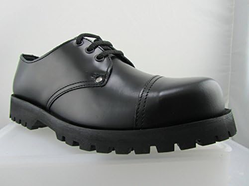 STEELGROUND Unisex High Quality Leather 3 Eye Shoes Black Box Rock Biker Ultra Resistant