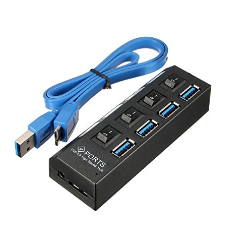 FamilyMall(TM)4 Ports USB 3.0 HUB Verteiler Adapter + Kabel und Netzteil EU Stecker Reise