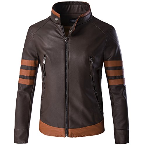 :Glestore Chaqueta de Cuero para Hombre Motorista de Moda Logans ,L