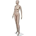 vidaXL Mannequin Women Round Head - Adjustable & Rotatable Parts - Made of Eco-friendly PE with Glass Base and Aluminum Stand – Beige