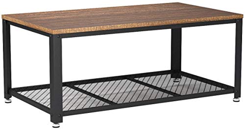 Meerveil Table Basse Industrielle Table de Salon Style Vintage, Industriel, Veinure du Bois et Armature de Métal, pour Salon, Cuisin, Chambre, 106 x 60 x 45 cm