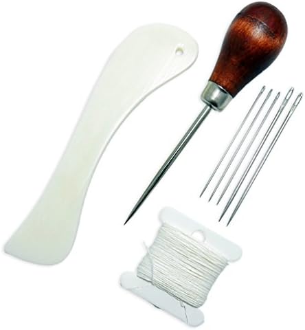 Bookbinding Kit with Awl, Curved Bone Folder, Needles and Thread