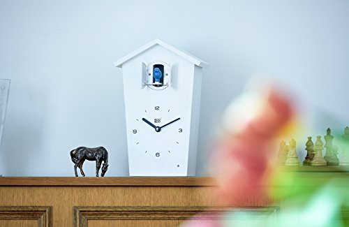 KooKoo BirdHouse weiss Wanduhr mit 12 natürlichen Vogelstimmen aus der Natur oder Kuckuck Kuckucksuhr moderne design Singvögel Uhr mit Pendel - 7