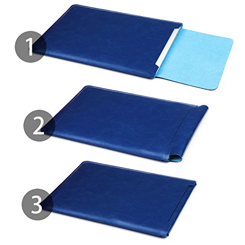GENORTH® Weiche Hülle Leder Tasche für MacBook Air & Macbook 12 Wasserdicht mit Schutz Tasche für Maus und Netzteil (12 Zoll, Blau) - 5