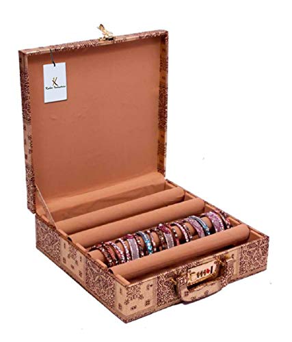 Kuber Industries Wooden Bangle Storage Box 4 Rod, Gold