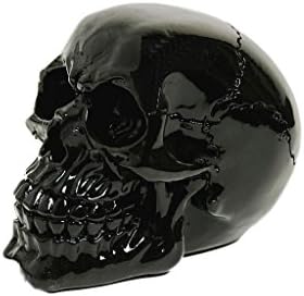 Skull Black Lacquered Cyber Steampunk Gothic cm 11 x 8.5 Resin Finished and Colourful