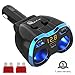 Price comparison product image USB C Car Charger Cigarette Lighter Splitter Adapter 2 Socket Type C Multi Power Outlet 12V/24V 80W DC with LED Voltmeter Switch 5.8A Dual USB Port for Mobile Cell Phone Tablet GPS Dash Cam