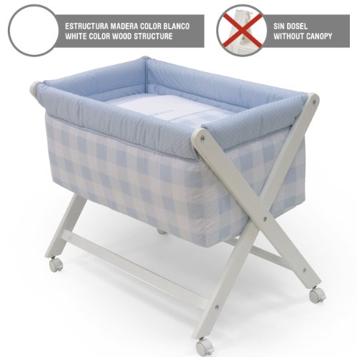 Cambrass Crib X Wood (46 x 78 cm, Bebe Blue/ White)
