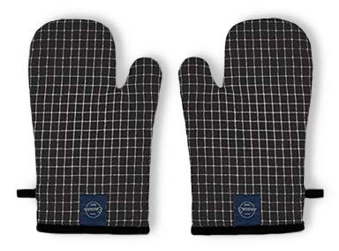 Encasa Homes - Manoplas largas para Horno o microondas (30 cm, 2 Unidades), algodón, Black Checks, Long 30 cm (12")