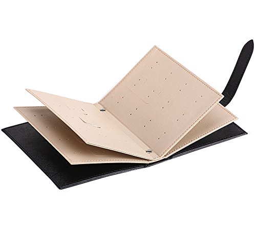 iSuperb® Ohrringe Schmuckschatulle Ohrringhalter PU Leder Schmuckkasten Kasten Ohrringe Aufbewahrung Ohrringständer Schmuckständer Weihnachtsgeschenk Geburtstagsgeschenk für Mädchen Frauen Damen 18.5 x 14 x 4.5cm (Schwarz) - 3