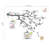 Decowall DW-1510 Vögel auf Baumzweig mit Vogelkäfigen Wandsticker Wandaufkleber Wandtattoo Kinderzimmer (Grau) - 4