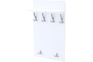 AKKE Maxi Appendiabiti Ingresso Moderno da Parete Muro Guardaroba 90cm x 60cm Bianco/Alluminio.